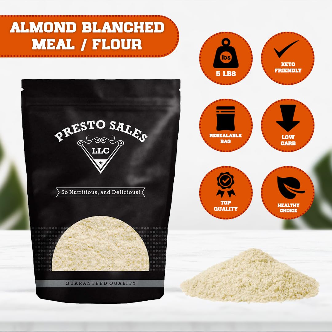 Presto Sales Almonds, "FRESH CROP YEAR" Extra Sifted Fine Fresh Flour healthy Blanched Raw 80 oz. | Keto and Paleo friendly, Vegan, Premium Quality