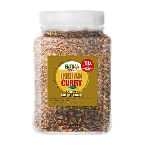 Mini-Kickers - Indian Curry Flavored Edible Cricket Snacks - Pound Size - Crickets you can eat - Raised for human consumption