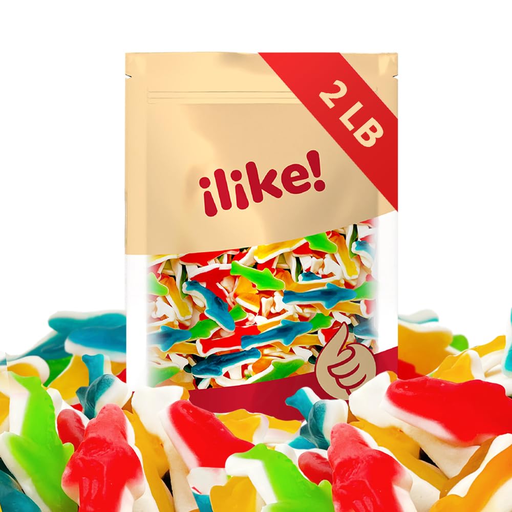 Gummy Sharks Candy | 2-Pound Bag | Assorted Flavors - Cherry, Lime, Blue Raspberry, Lemon