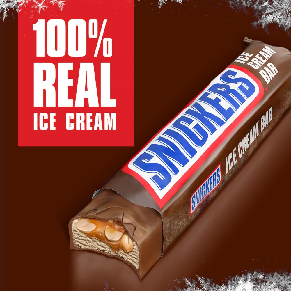 SNICKERS Ice Cream, Chocolate Caramel Peanut Butter Ice Cream Bars Individually Wrapped Dessert, 6 Pack, 2 Oz Bars