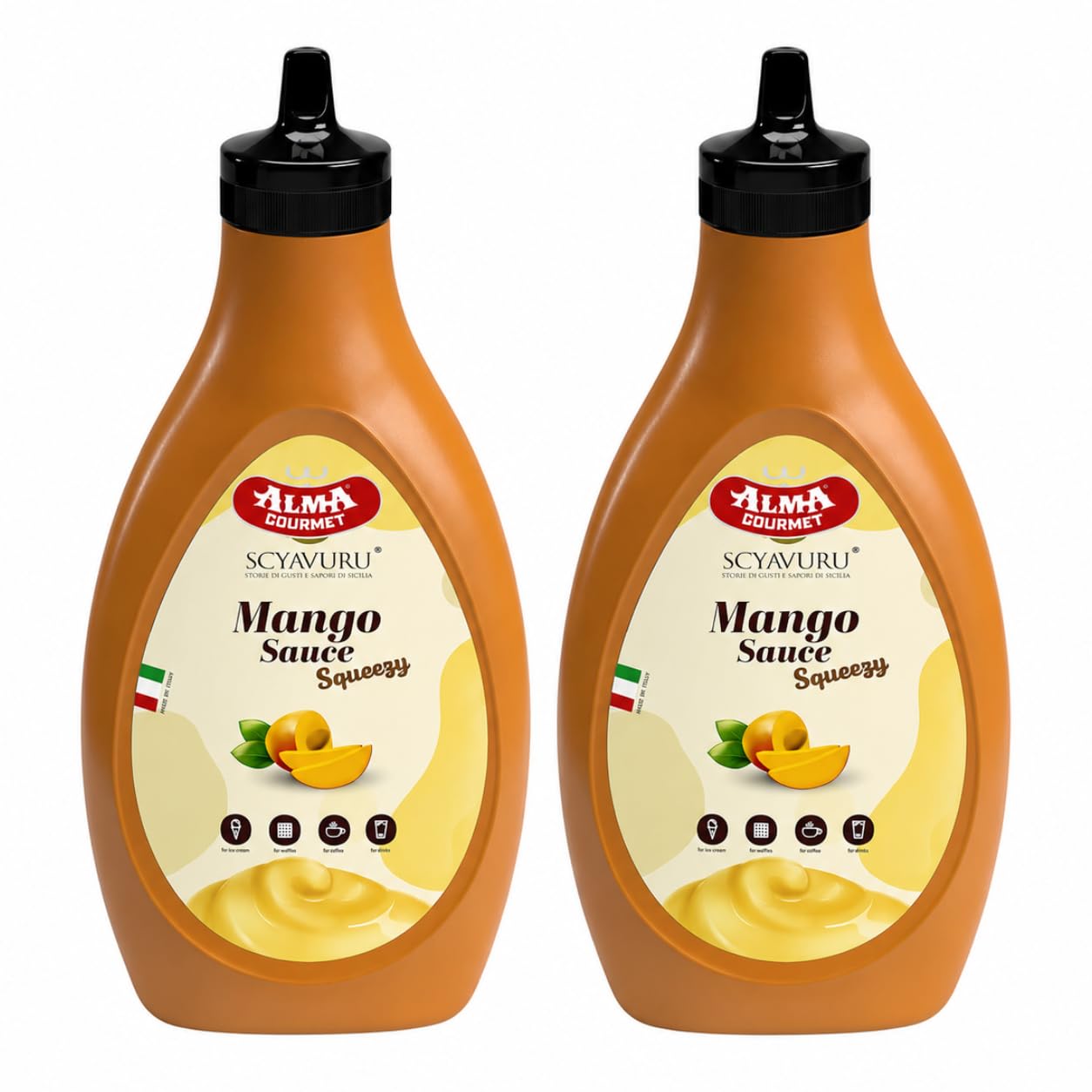 Alma Gourmet Mango Topping Sauce 17.6oz (500g) - Premium Italian Mango Fruit Syrup & Dessert Topping for Ice Cream, Gelato, Pancakes, Waffles, Crepes