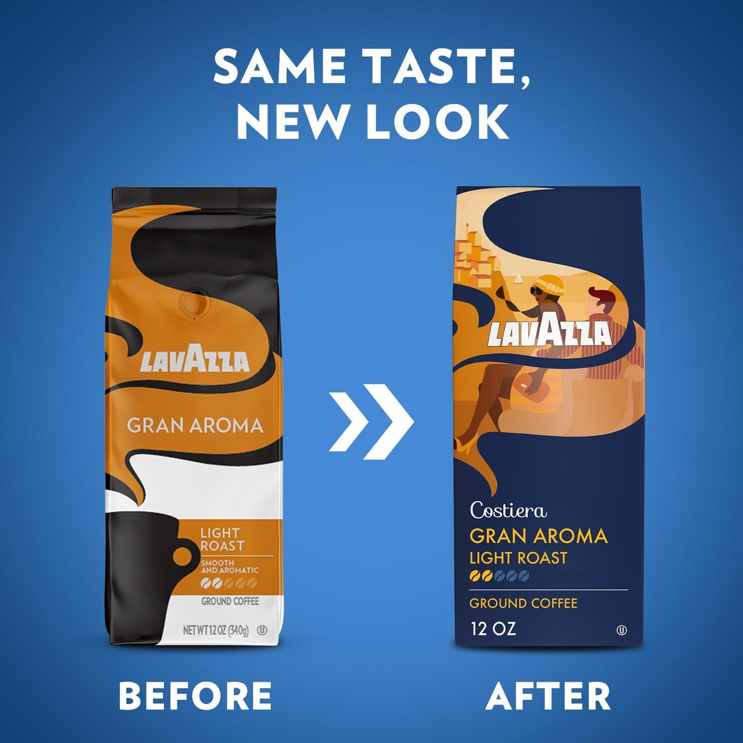 Lavazza Costiera Gran Aroma Ground Coffee 6 Bags of 12oz, Light Roast, Smooth and Aromatic Taste, Intensity 2/5, 100% Arabica, Ideal for Drip Brewers