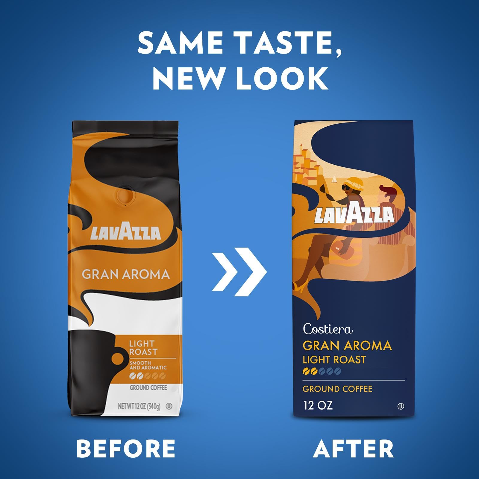Lavazza Costiera Gran Aroma Ground Coffee 6 Bags of 12oz, Light Roast, Smooth and Aromatic Taste, Intensity 2/5, 100% Arabica, Ideal for Drip Brewers