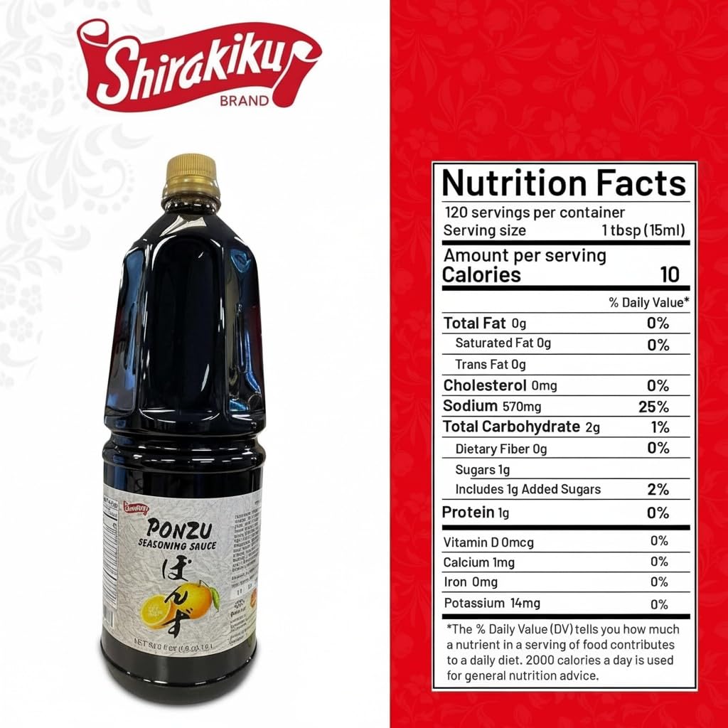 Shirakiku Ponzu Sauce | Authentic Japanese Seasoning Sauce, Low-Calorie, Made with Soybeans, Wheat, Brewed Vinegar, Yeast Extract | Perfect for Asian