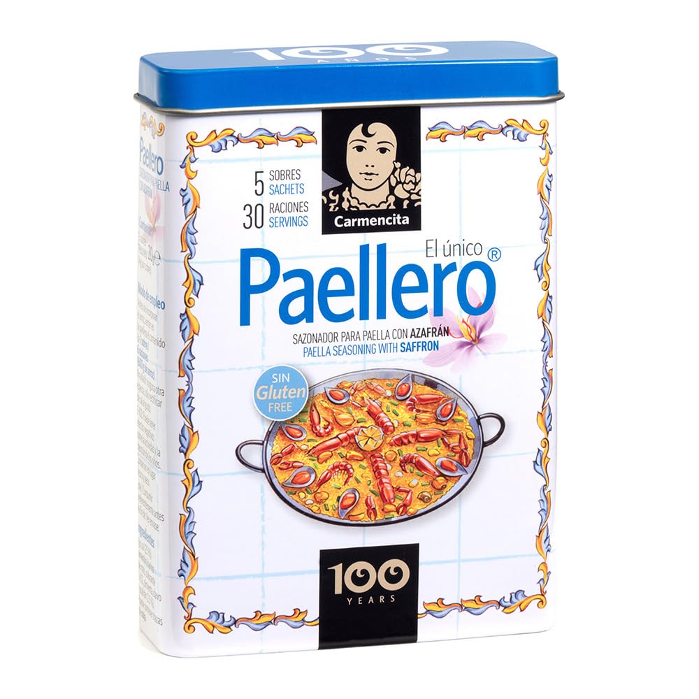 Carmencita. Paellero Paella Seasoning with Saffron (5 sackets) in metallic Tin. 20g (0.71oz)