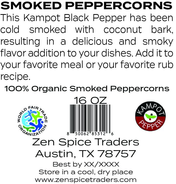 Smoked Black Peppercorns | Zen Spice Traders | 16 Ounce Pack of 1