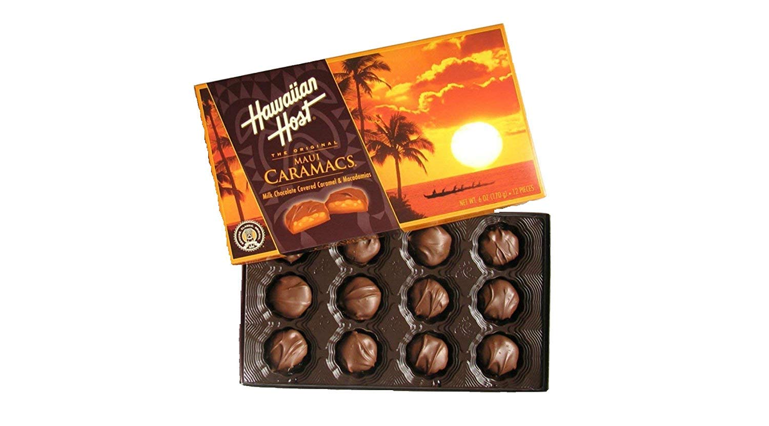 Hawaiian Host Chocolate Macadamia Assortment 6 Pack : 2 Maui Caramacs, 2 Island Macs, 2 MacNut Crunch