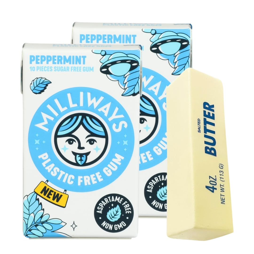 Milliways Gum Milliways Peppermint 10 PC (Pack of 2) - Xylitol Gum Chewing Gum - Kosher Gum with Squishy - 3 Total Items