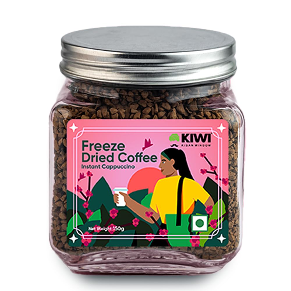 Kiwi Kisan Window Freeze Dried Instant Coffee, 150gm (80+ Cups) | 100% Arabica Beans | Bold & Rich Taste | No Chicory - No Preservatives | Perfect
