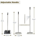 Metal Dustpan with Broom Set, Long Handle Stainless Steel Dustpan,Heavy Duty Standing Dust Pan with Teeth, Indoor Outdoor Up for Home Kitchen Lobby