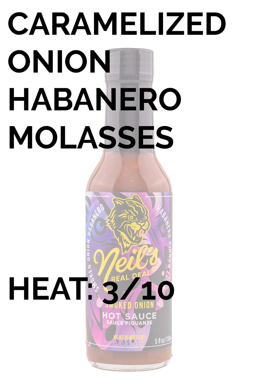 Smoked Onion Hot Sauce By Neil's Real Deal, Mild Hot Sauce With Flavors Of Smoked Onion, Garlic & Habanero Peppers, Made With All Natural Ingredients