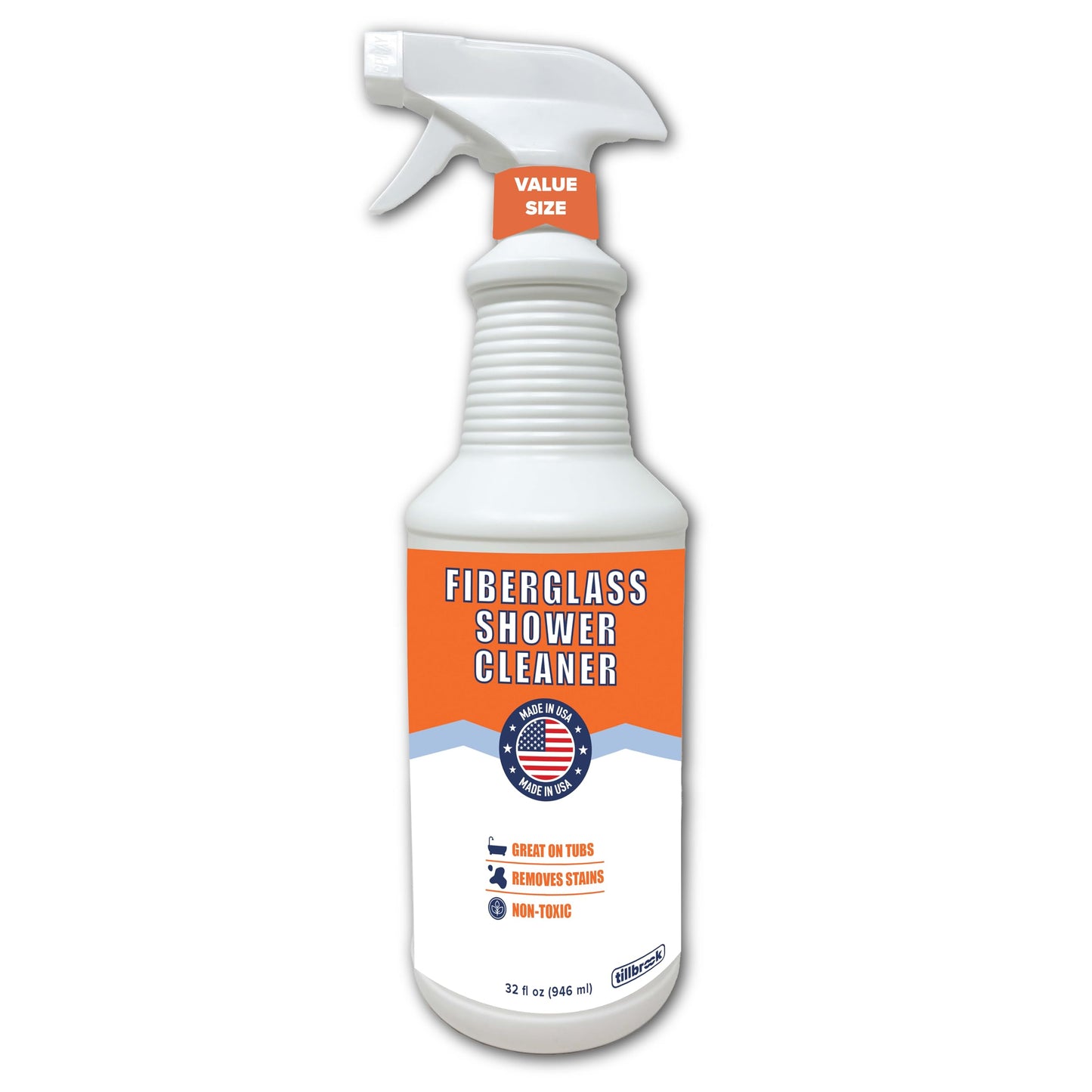 Tillbrook Fiberglass Shower Cleaner - 32 oz Fiberglass Cleaner for Bathtubs, Showers, Tile, Faucets & Bathrooms - Helps Remove Stains from Rust, Soap
