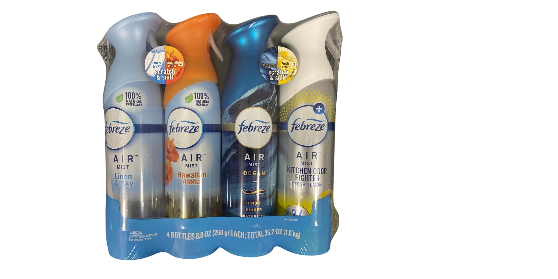 Febreze Air Effects Odor-Eliminating Air Freshener Linen & Sky, Hawaiian Aloha, Ocean, Heavy Duty Kitchen Odor Eliminator Fresh Lemon, 8.8 oz. Aerosol