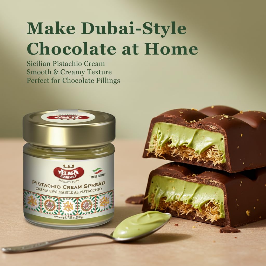Alma Gourmet Sicilian Pistachio Cream Spread - Pistachio Spreadable Cream Imported from Italy - Ideal to Spread on Bread, Biscuits, Waffles, Pancakes