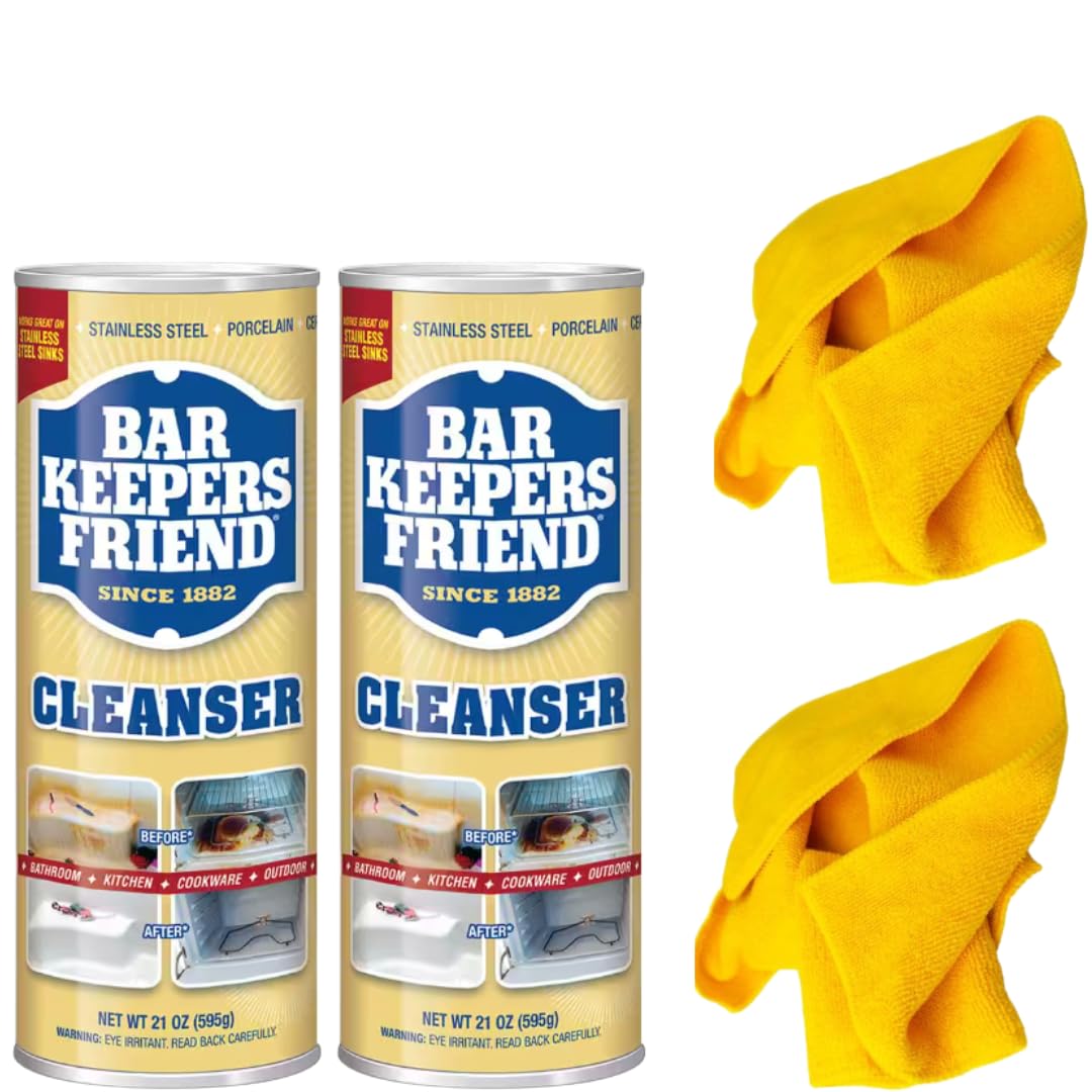 Bar Keepers Friend 2Pack CLEANING BUNDLE AllPurpose Cleanser and Polish (595G) Bundle COMES with 2 Microfiber Cleaning Cloths