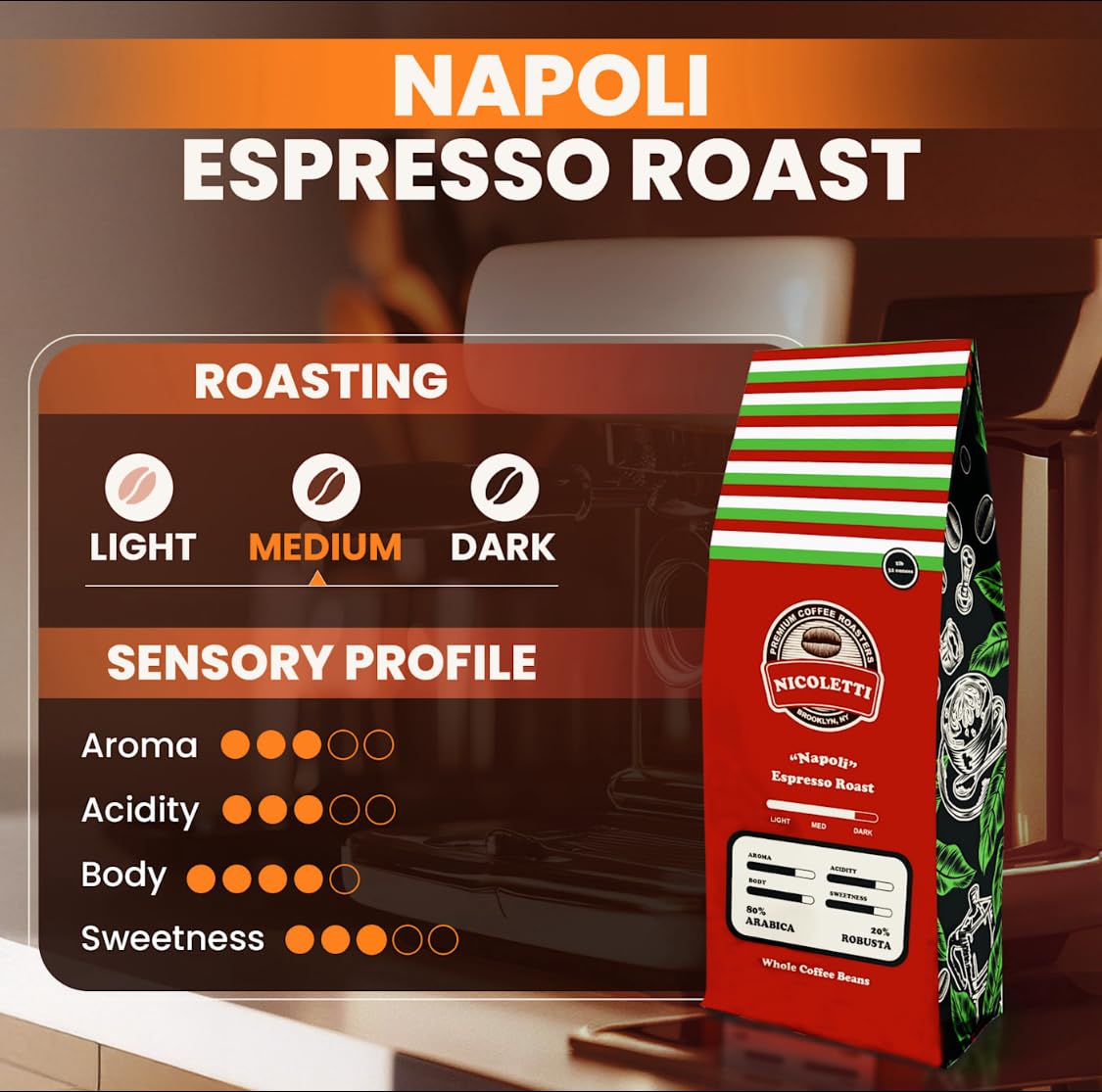 Nicoletti Coffee Espresso “Napoli Roast” 2lb Whole Beans (Made in Brooklyn NY since 1972)