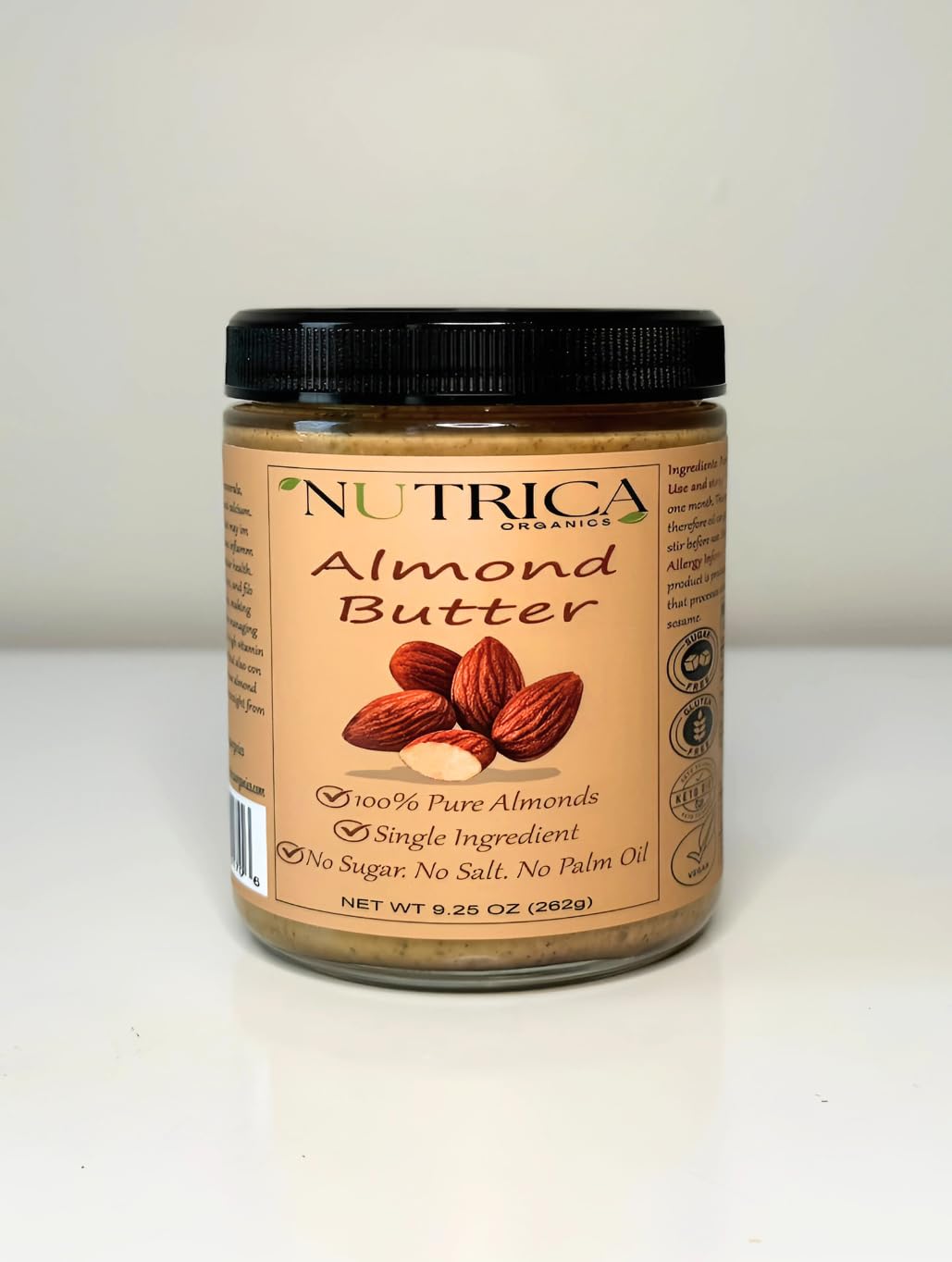 100% Pure Almond Butter, Single Ingredient, No Salt, No Sugar, No Palm Oil, Double Sealed Jar, No Additives, Vegan, Plant Based Protein, Premium