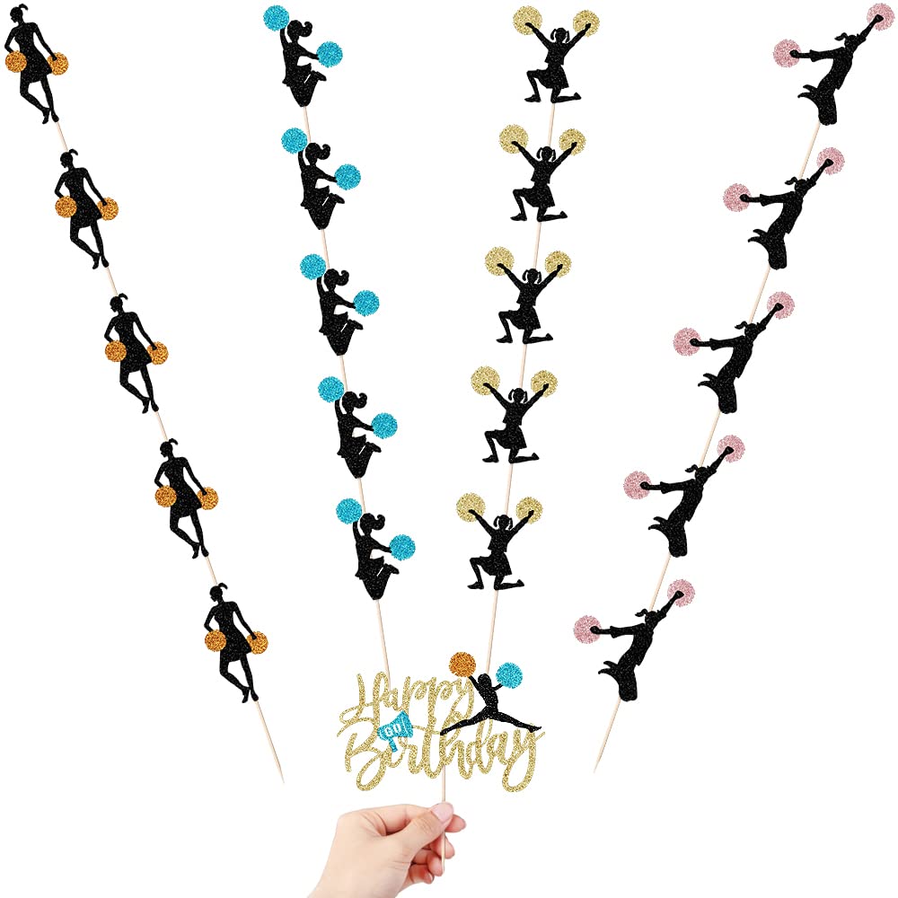 21 piece set Cheerleader Happy birthday cake topper-Cheerleading gymnastics cupcake top hat -cheerleader gymnast girl cake selection gym theme