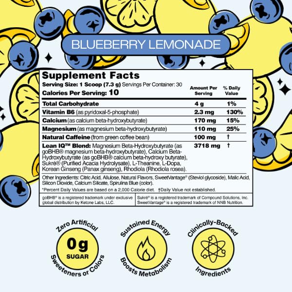Opal LeanIQ Energy Refresher Drink Mix Powder, Blueberry Lemonade, 30 Ct