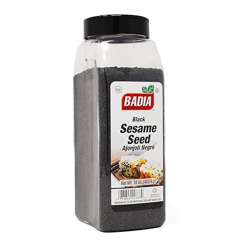 Badia Black Sesame Seed, 16 oz - Whole Black Sesame Seeds for Cooking, Baking & Garnishing - Rich, Nutty & Crunchy Flavor
