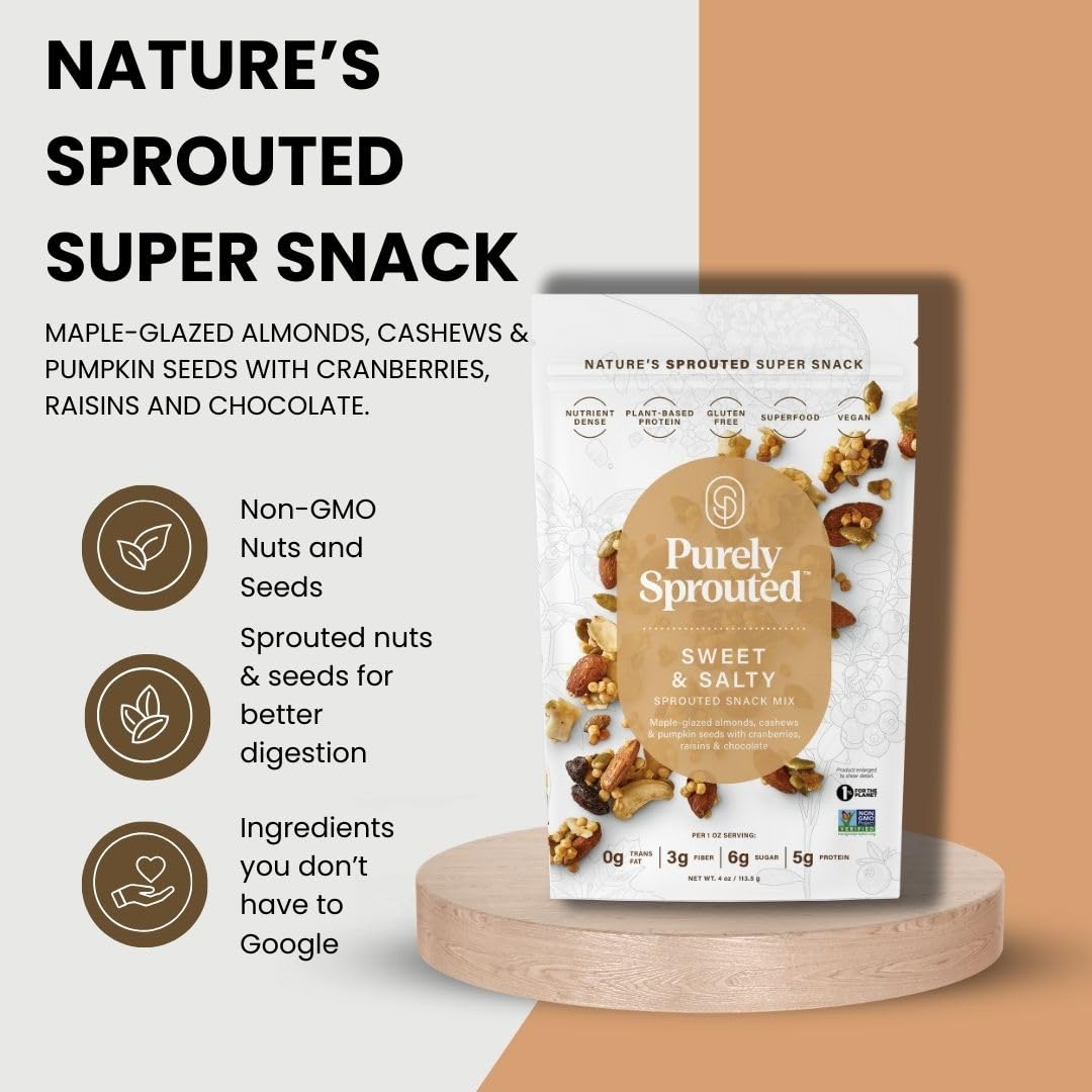 Purely Sprouted Sweet & Salty, Non-GMO Superfood for Healthy, Certified, Gluten-Free Snacking (4 oz, 6 pack)