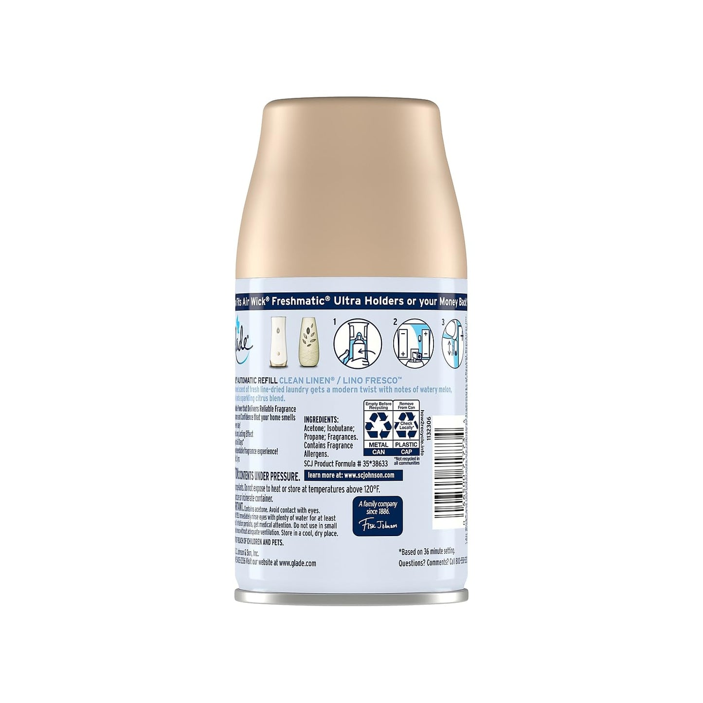 Glade Clean Lenin Automatic Spray Air Freshener Refill, 6.2 Oz (Pack of 4)