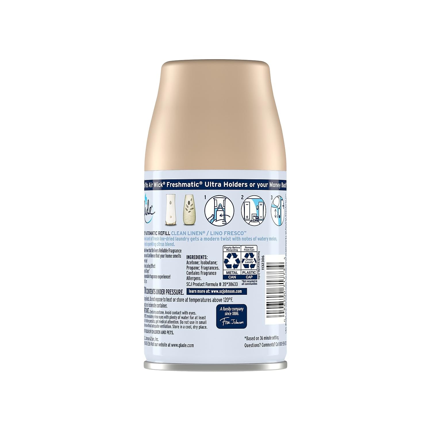 Glade Clean Lenin Automatic Spray Air Freshener Refill, 6.2 Oz (Pack of 4)