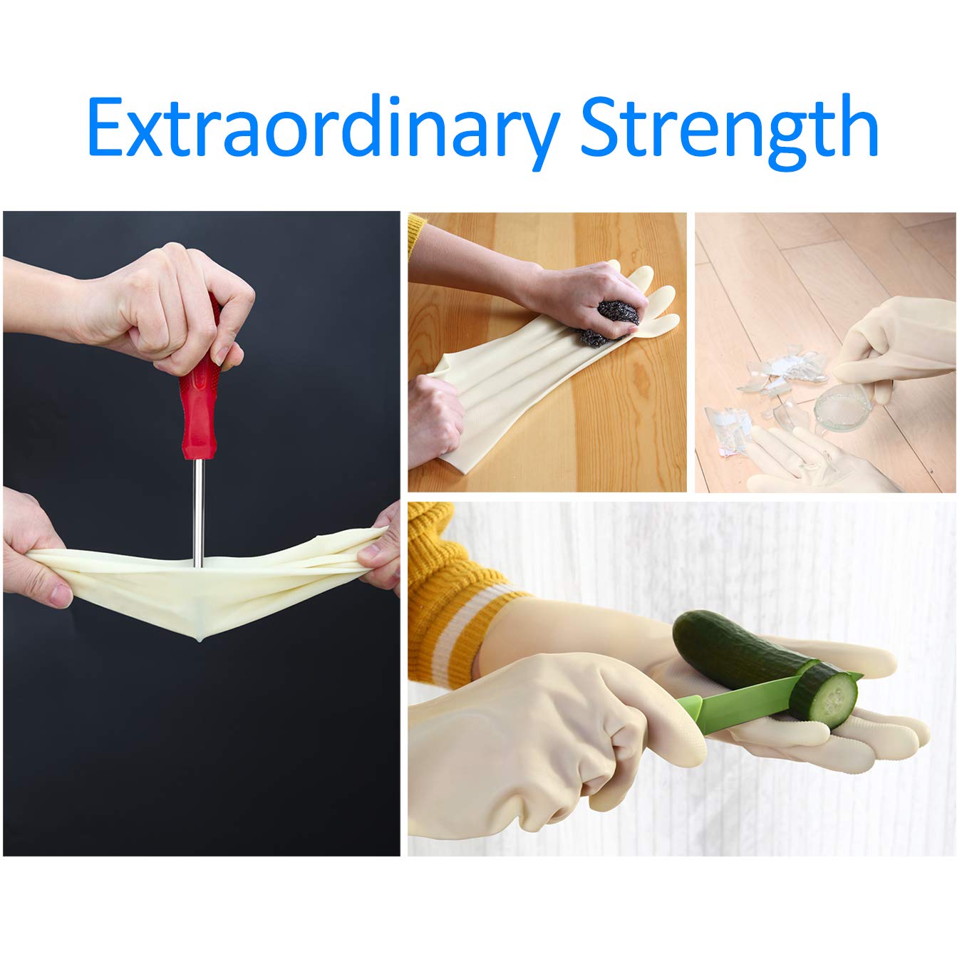 BOOMJOY Nitrile Cleaning Gloves, Heavy Duty Dishwashing Gloves, Reusable Medium Gloves for Kitchen, Bathroom, Gardening, Working, Pet Care - White, 3