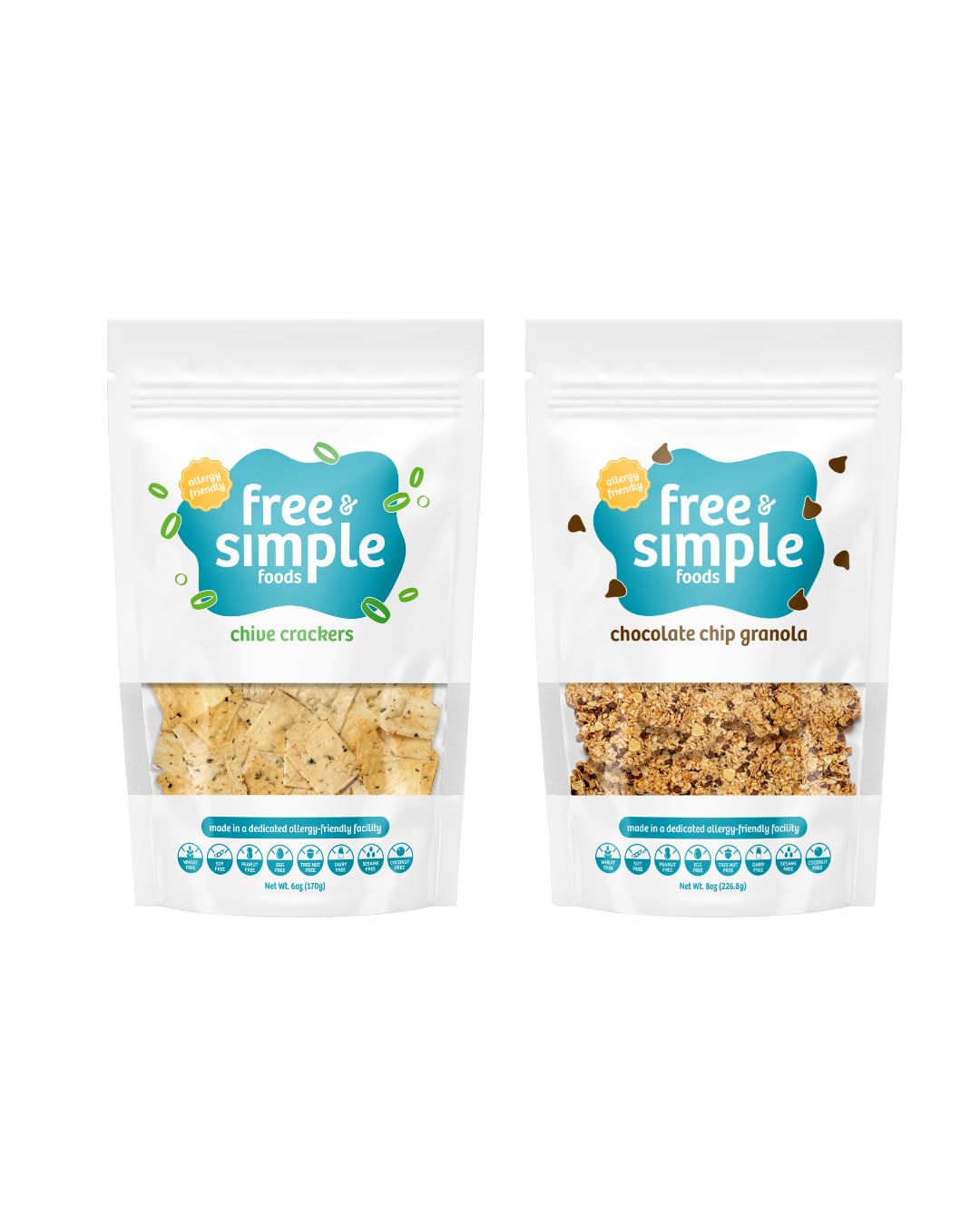 Free & Simple Foods Allergy-Friendly Snack Pack, Chive Crackers and Chocolate Chip Granola, Organic, Dairy-Free