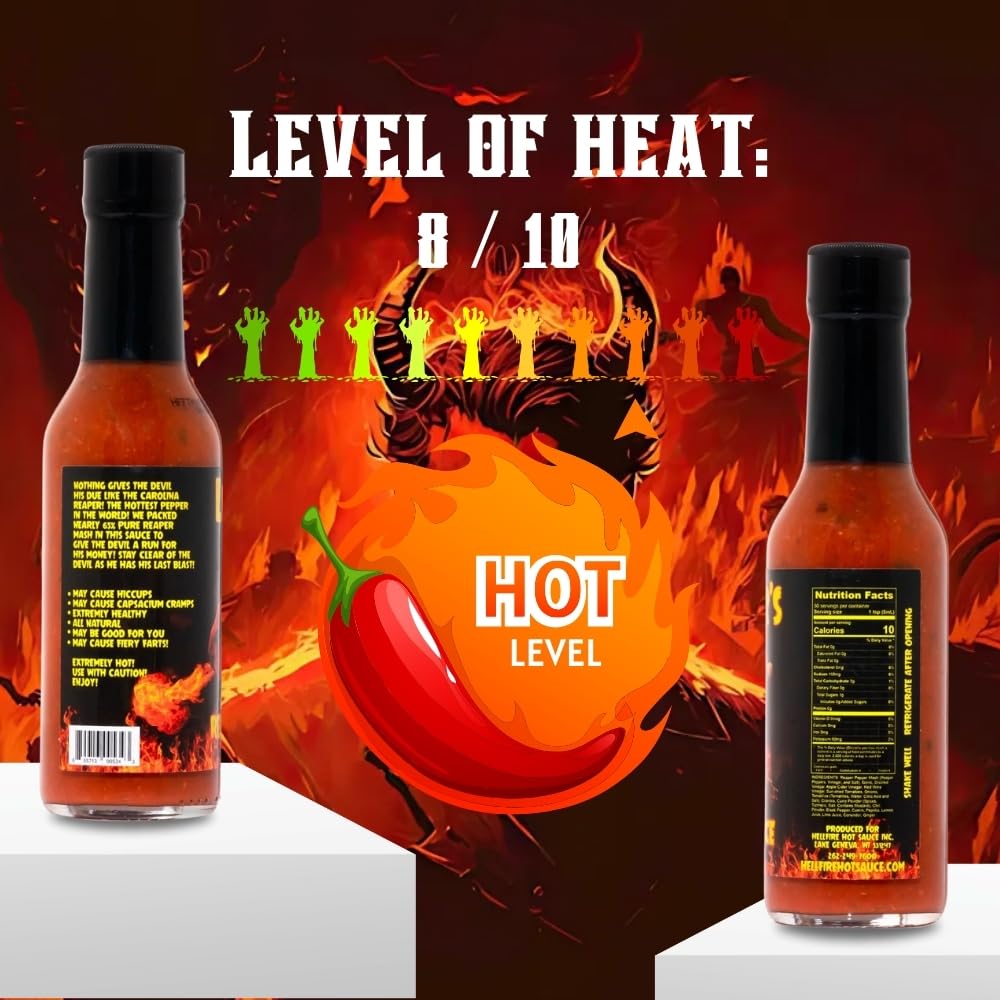 Hellfire Lucifer's Last Blast A Wicked Carolina Reaper Sauce, Gourmet, Award-Winning Sauce, Contains 65% Pure Carolina Reaper Pepper Mash, EXTREME