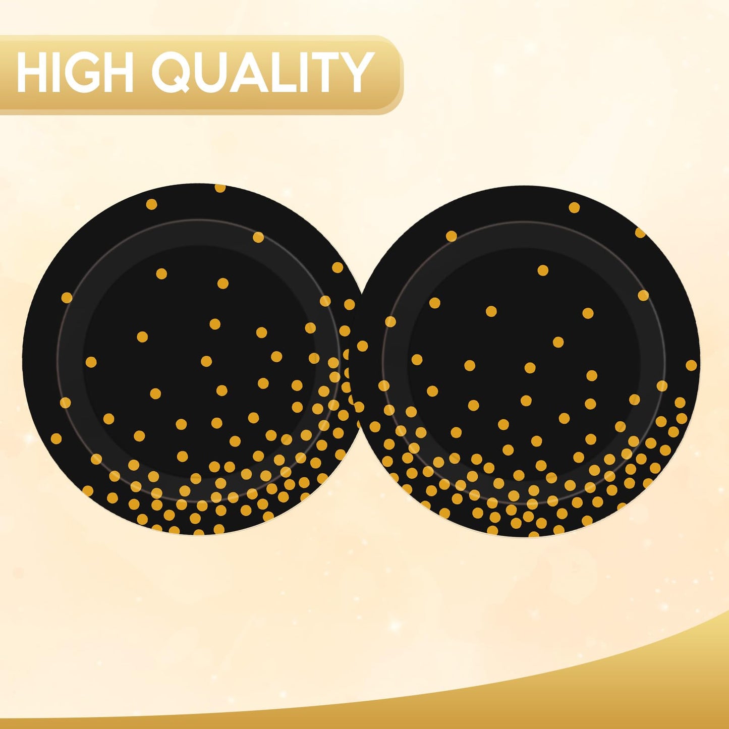 Black and Gold Plates,60Pcs 7Inch Black Disposable Plates,Party Disposable Tableware Kit,Gold Foil Polka Dots Dessert Plate,for Graduation