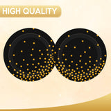 Black and Gold Plates,60Pcs 7Inch Black Disposable Plates,Party Disposable Tableware Kit,Gold Foil Polka Dots Dessert Plate,for Graduation