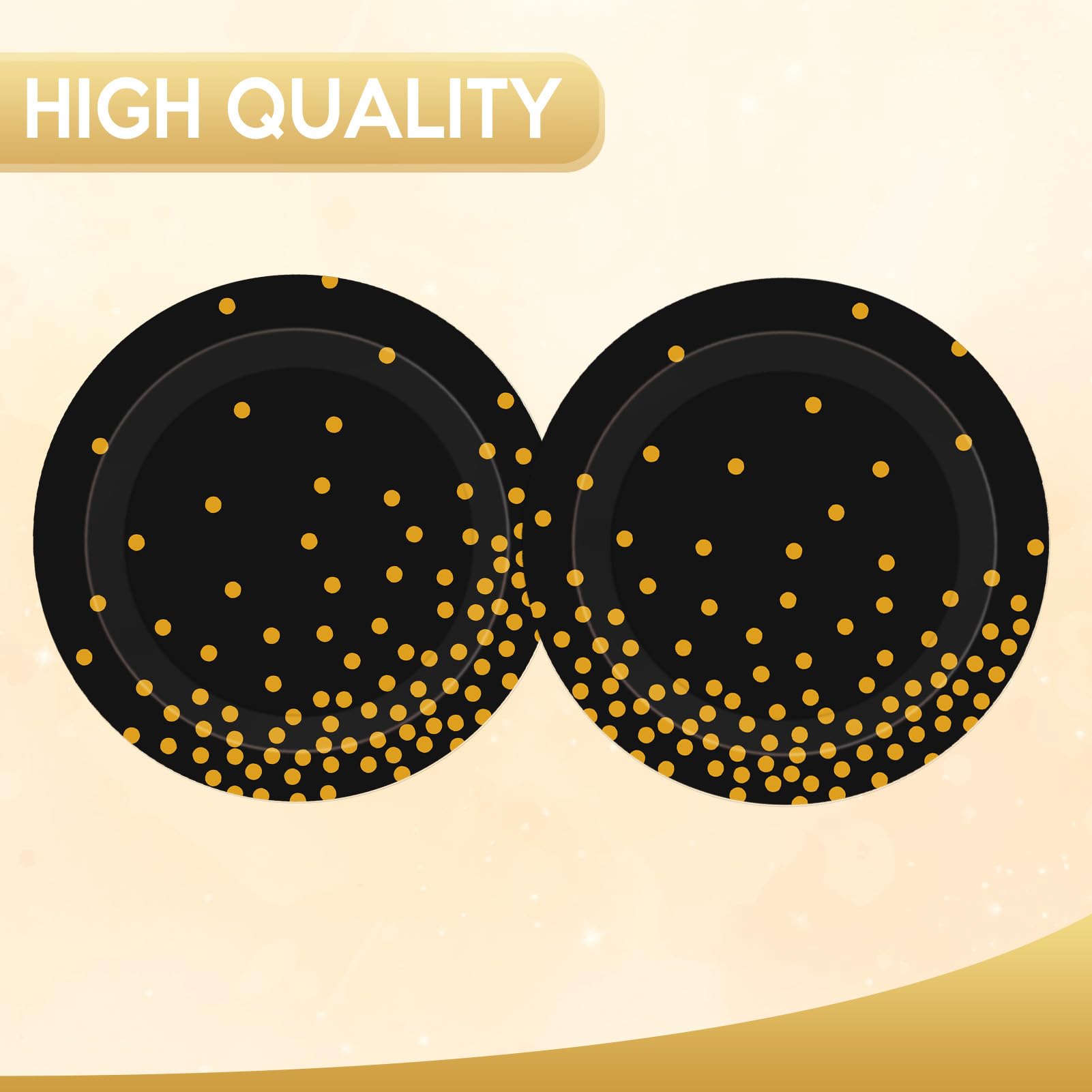 Black and Gold Plates,60Pcs 7Inch Black Disposable Plates,Party Disposable Tableware Kit,Gold Foil Polka Dots Dessert Plate,for Graduation