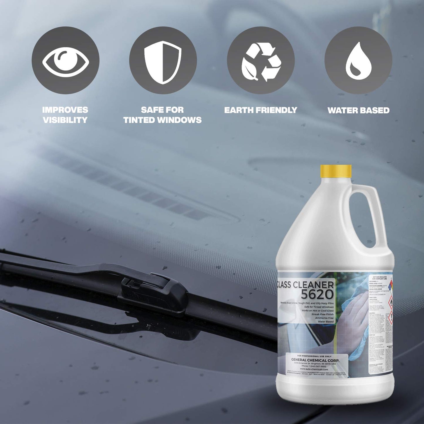 AutoGeneral Car Glass Cleaner 5620 -Streak-Free Window Windshield Power Cleaning Ammonia Free Automobile Glass Polisher Car Windows & Mirror Cleaner