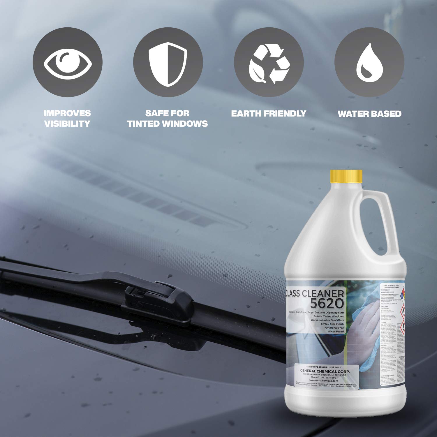 AutoGeneral Car Glass Cleaner 5620 -Streak-Free Window Windshield Power Cleaning Ammonia Free Automobile Glass Polisher Car Windows & Mirror Cleaner