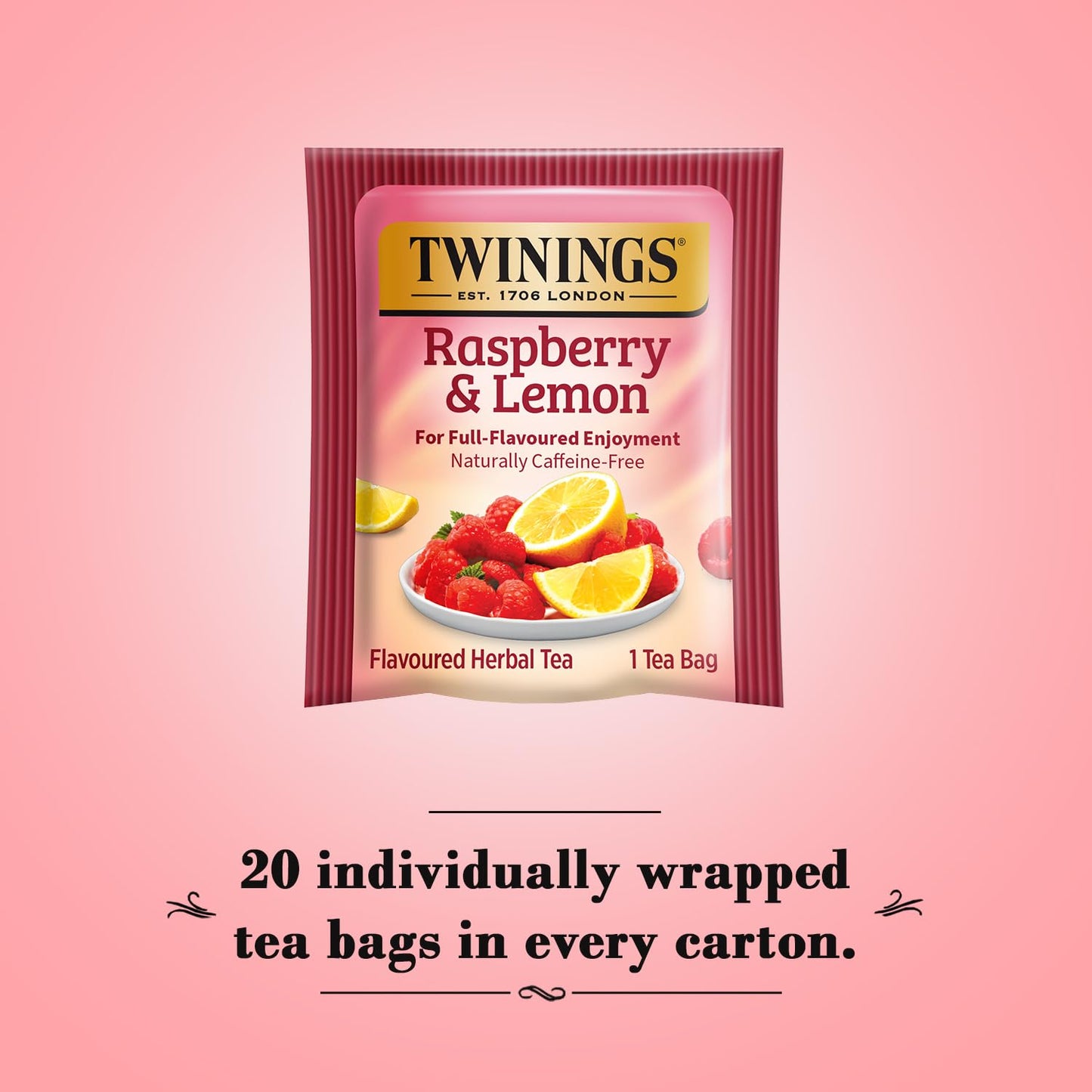 Twinings Raspberry & Lemon Herbal Tea 2-Pack (20 Tea Bags Ea) - Naturally Caffeine-Free Tea + Reusable Tea Bag Holder