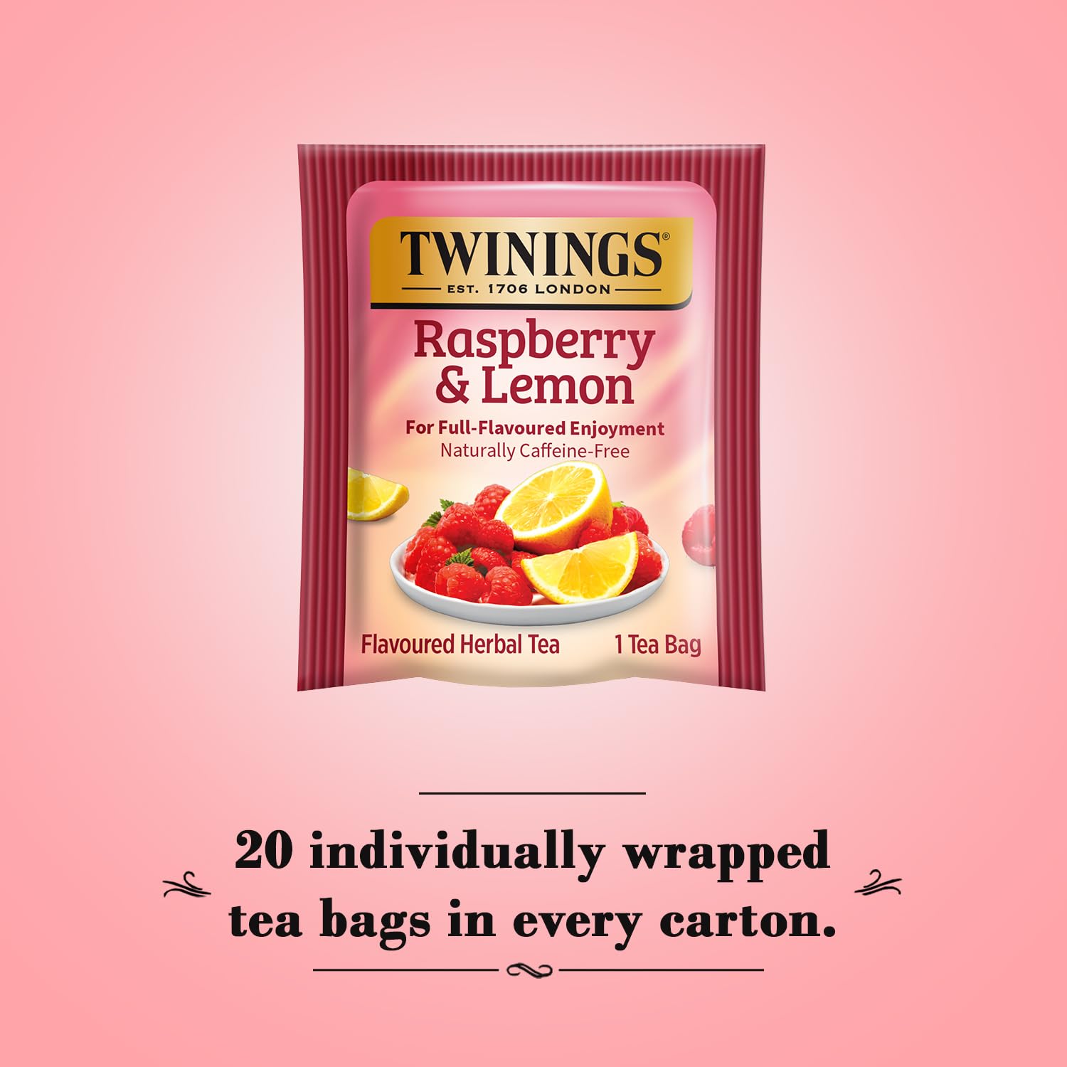 Twinings Raspberry & Lemon Herbal Tea 2-Pack (20 Tea Bags Ea) - Naturally Caffeine-Free Tea + Reusable Tea Bag Holder