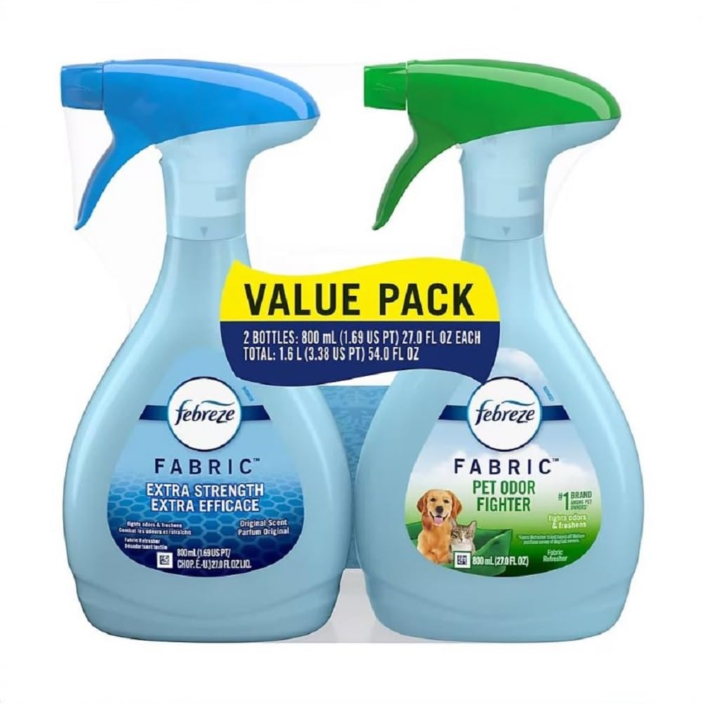 Febreze Fabric Refresher Value Pack, Pet Odor Eliminator and Extra Strength Fabric Deodorizer, 27 Fl Oz, Pack of 2