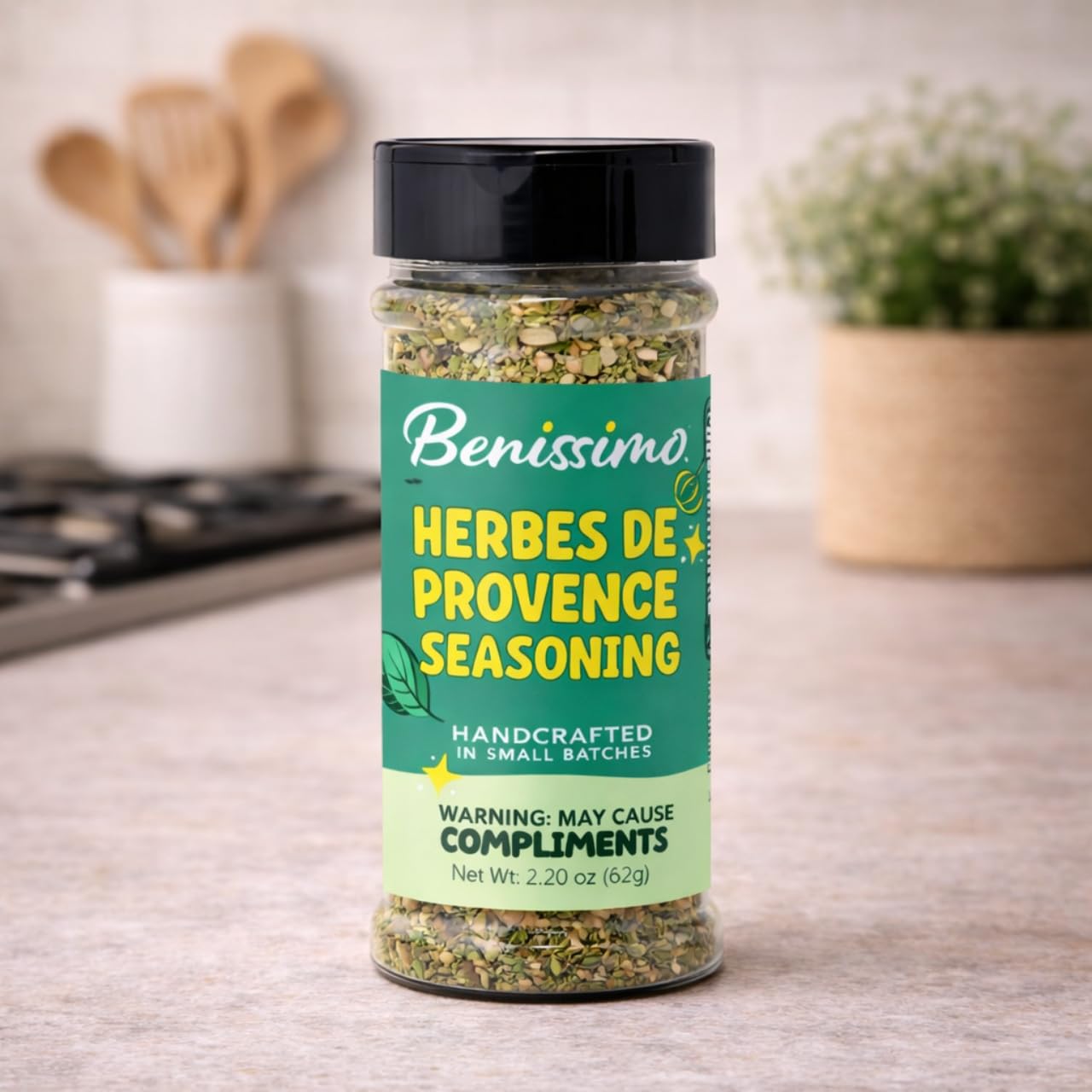 Benissimo Herbes de Provence Seasoning, Herb Blend for Chicken, Fish, Vegetables, Potatoes, Marinades, Roasting & Grilling with Pet Shaker | 8.5