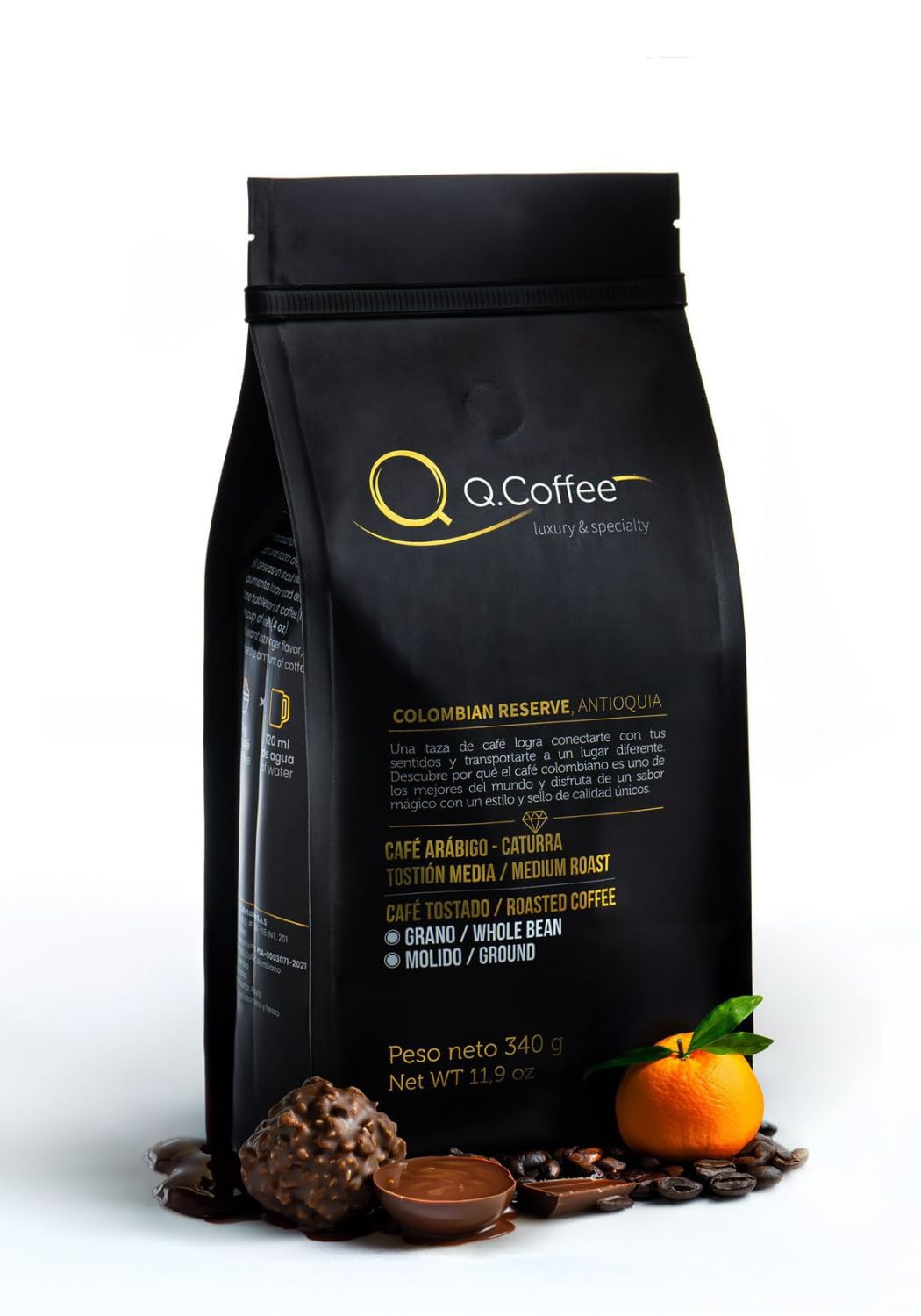 Lattenda Q.coffee Gran Reserva Specialty Coffee 340g - Authentic Colombian Whole Beans Coffee for Gourmet Delight