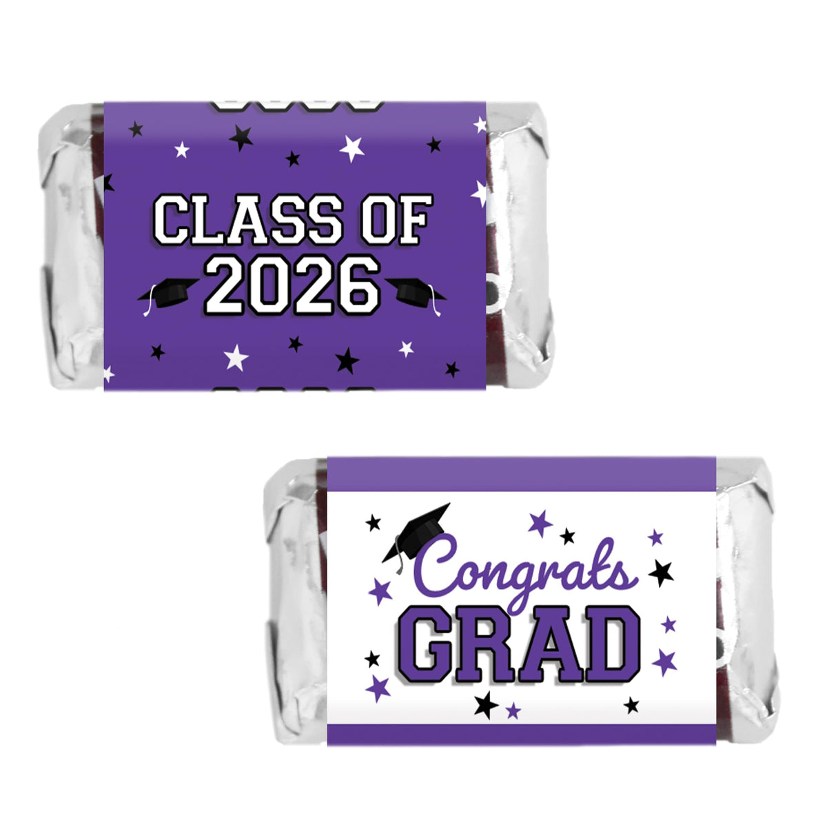 Purple Class of 2026 Graduation Mini Candy Bar Wrappers, 42 Count