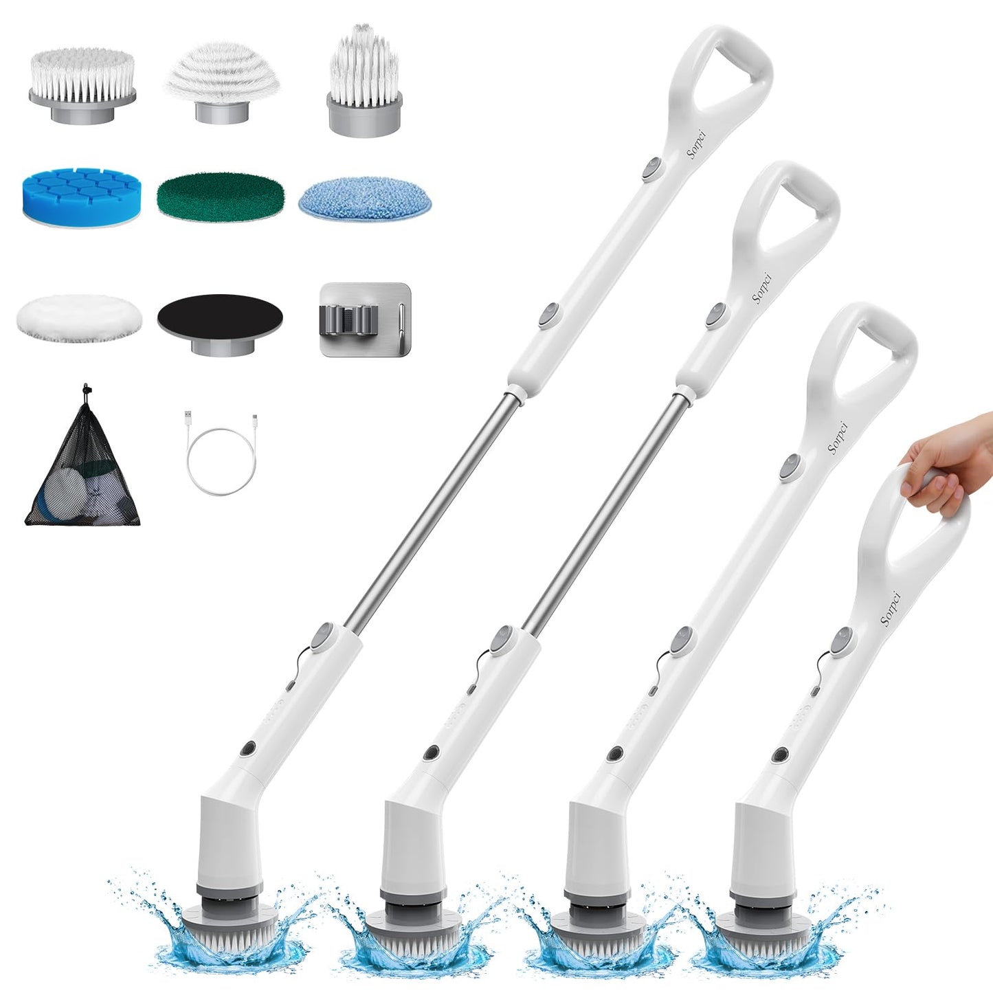 Sorpci Electric Spin Scrubber, 2026 New Cordless Cleaning Brush, Shower Cleaning Brush with 7 Replaceable Brush Heads, Power Scrubber 3 Adjustable