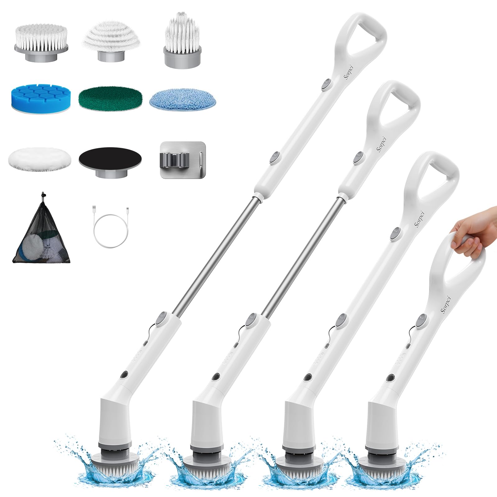 Sorpci Electric Spin Scrubber, 2026 New Cordless Cleaning Brush, Shower Cleaning Brush with 7 Replaceable Brush Heads, Power Scrubber 3 Adjustable