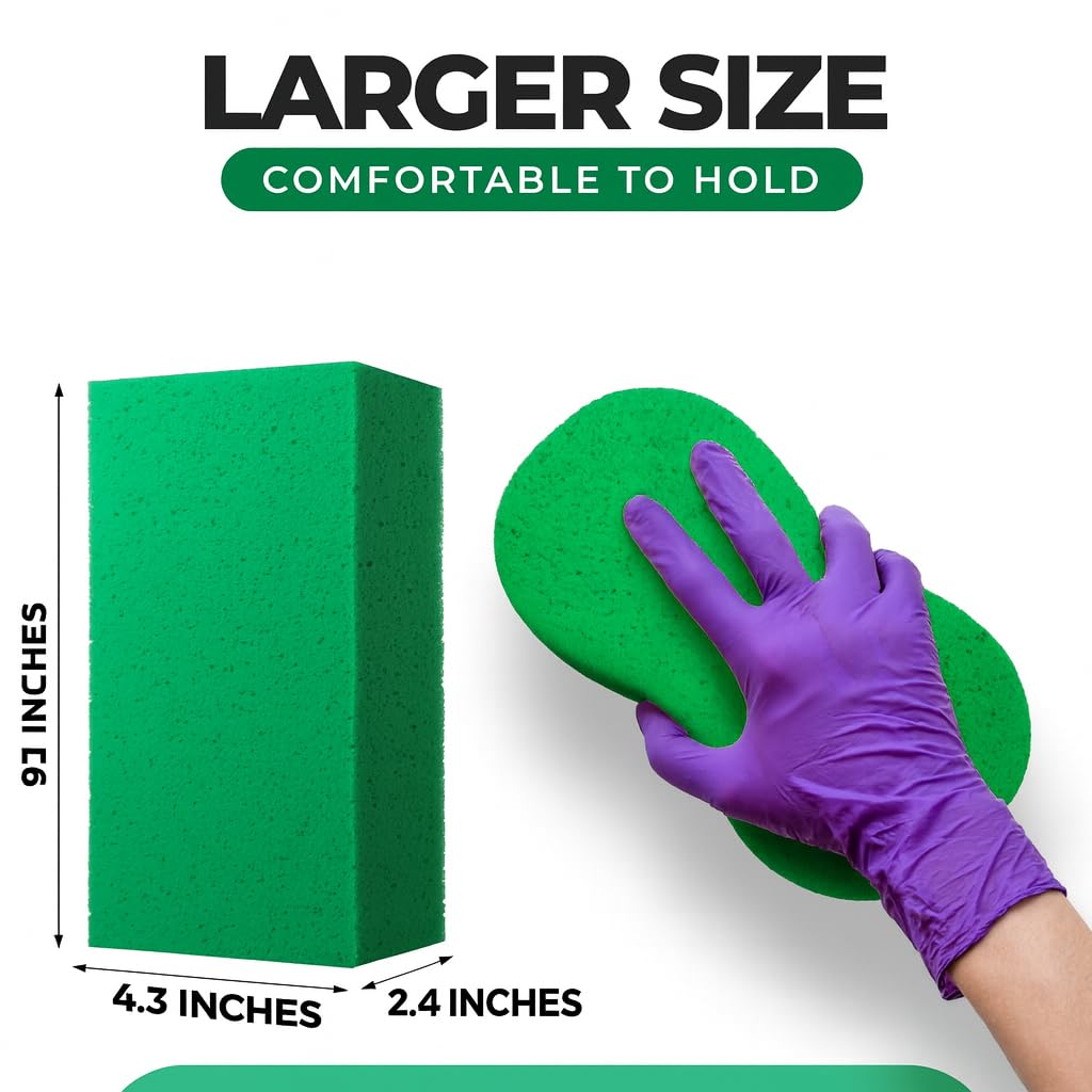 Multi-Purpose Sponges for Cleaning - Green 2 Pack, Large Sponges for Car Washing, Tile & Grout, All Purpose Cleaning