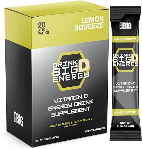 Drink Big D Energy Lemon Squeeze Vitamin D Drink Mix, 100mg Caffeine, 20 Stick Packs