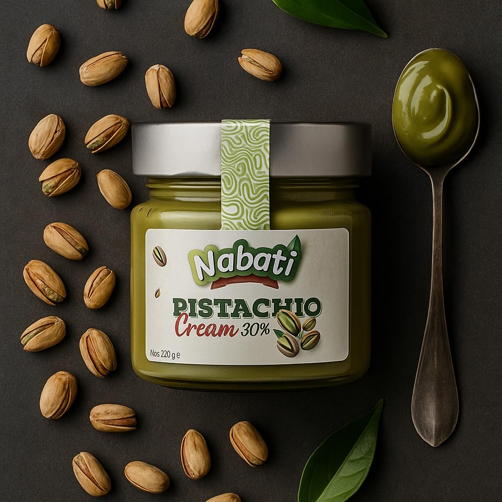 Nabati Pistachio Cream Spread Jar, 30% Pistachio Cream, 7.05 oz (200g) Set of 6