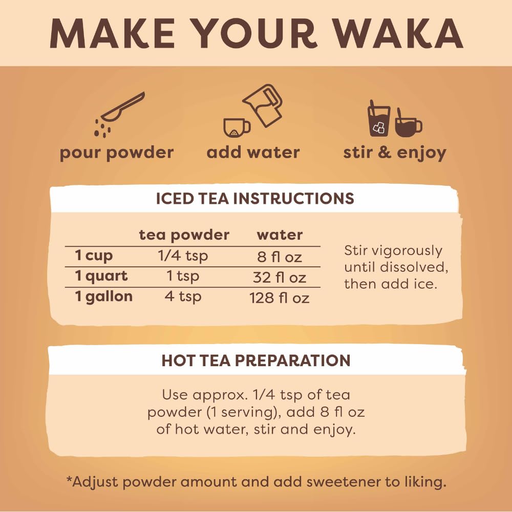 Waka Instant Tea - Black & Strawberry Green Tea Powder Sample Bundle - Unsweetened, No Sugar Added - 100% Tea Leaves - 4 x 0.45 oz Packs (Makes Up