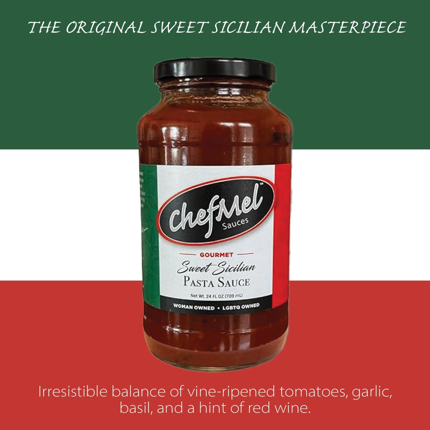 ChefMel’s Sweet Sicilian-Style Pasta Sauce - Rich & Velvety Italian Tomato Sauce Infused with Red Wine - Handcrafted in Small Batches - Gluten-Free