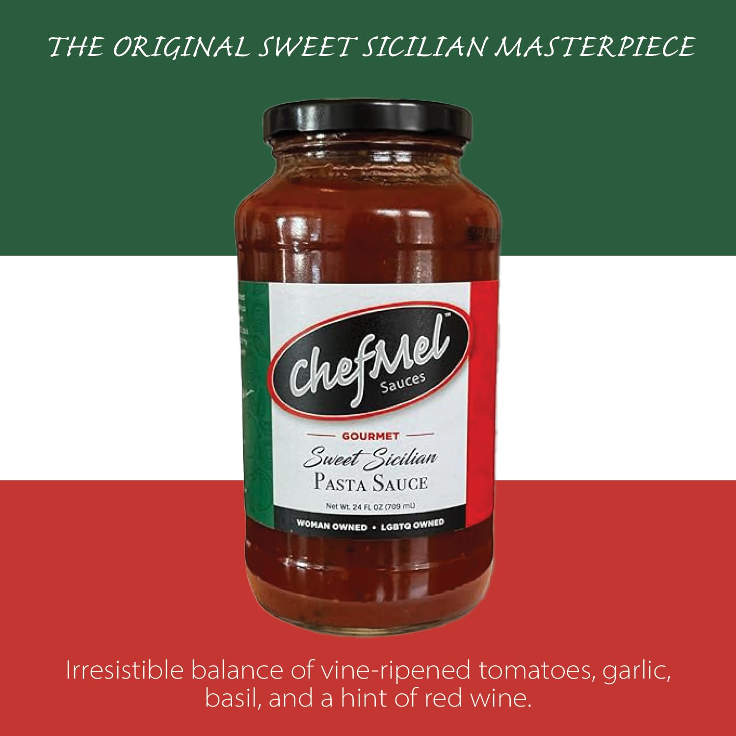 ChefMel’s Sweet Sicilian-Style Pasta Sauce - Rich & Velvety Italian Tomato Sauce Infused with Red Wine - Handcrafted in Small Batches - Gluten-Free