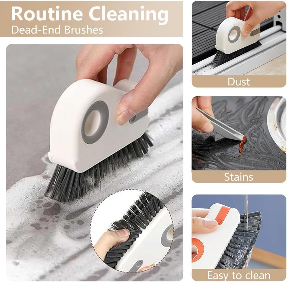 2-in-1 Groove Cleaning Brush with Hidden Scraper, Window Track Cleaner Brush, Crevice Cleaning Tool for Sliding Door Tracks, Window Sills, Narrow